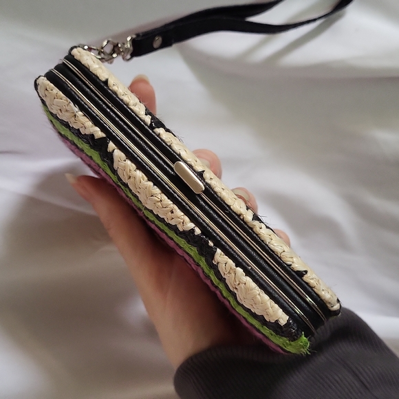 Straw mosaic chevron weave print wallet wrist strap 3 x 5.5" new - Picture 10 of 15